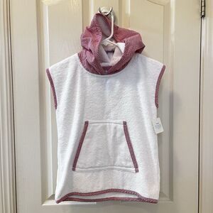3 Marthas Hooded Terry Swim Cover Up White Red Gingham Seersucker Size 5-6 NWT